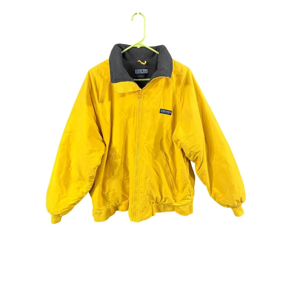 Lands End Squall Jacket Mens Medium Yellow Fleece Lined Full Zip Windbreaker